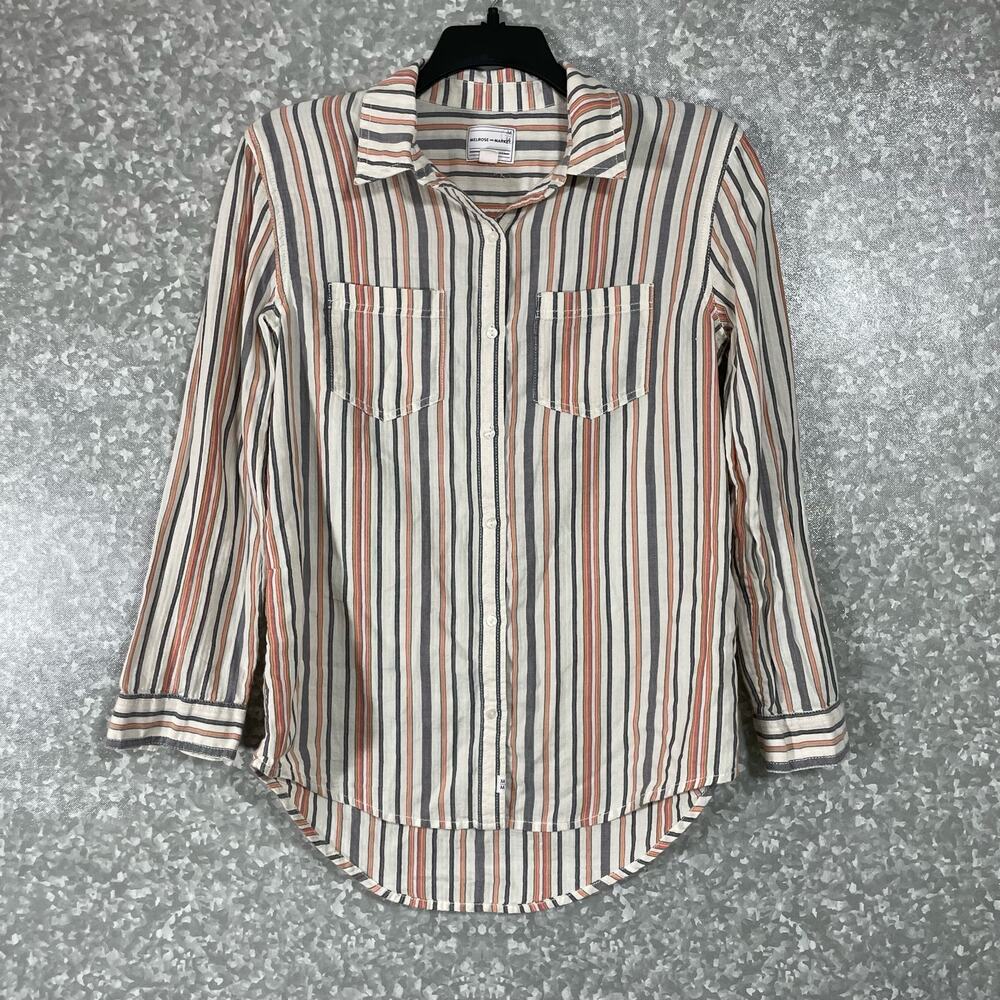 Melrose & Market Women's White Striped Button Up Top - Size Small - Long Sleeves